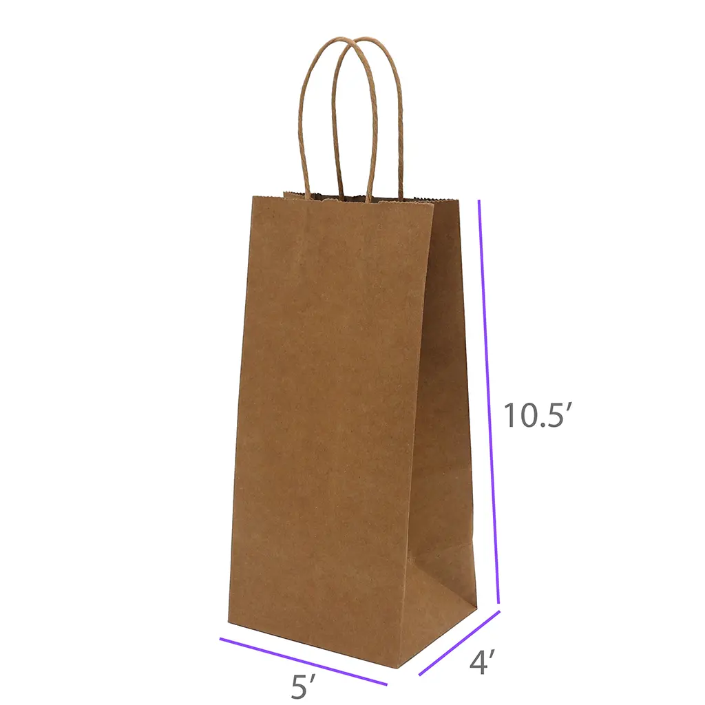 5x4x10.5 Kraft Paper Restaurant & Retail Bags with Twisted Handles