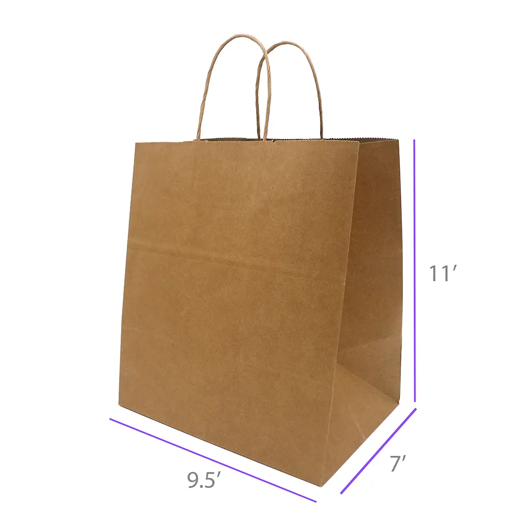 9.5x7x11 Kraft Paper Restaurant & Retail Bags with Twisted Handles