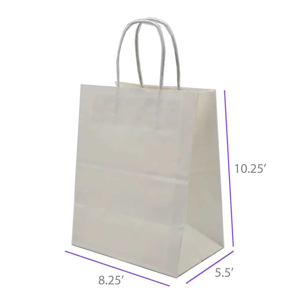 8.25x5.5x10.25 White Paper Restaurant & Retail Bags with Twisted Handles
