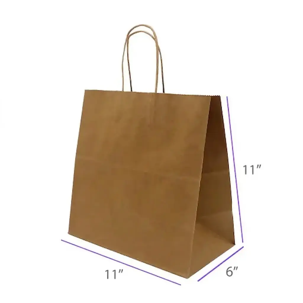 11x6x11 Kraft Paper Restaurant & Retail Bags with Twisted Handles (25)