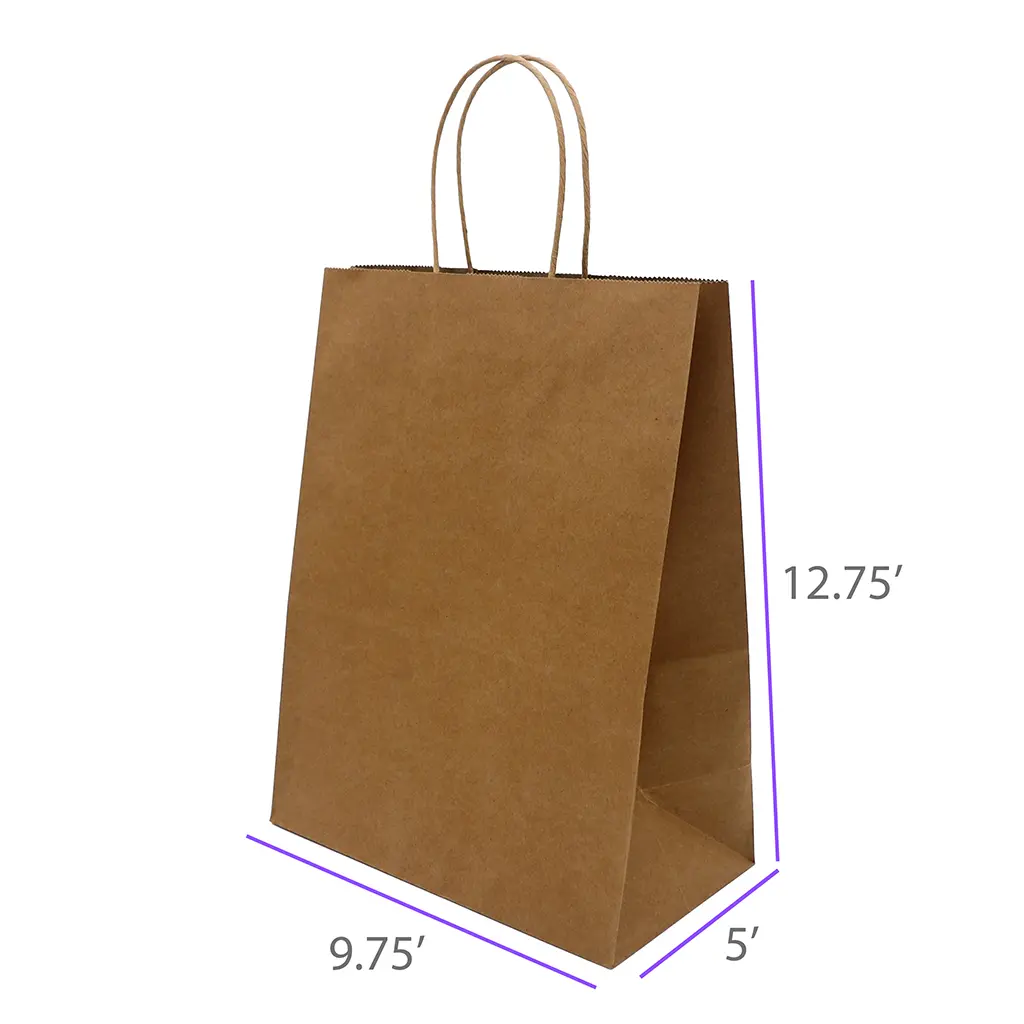 9.75x5x12.75 Kraft Paper Restaurant & Retail Bags with Twisted Handles