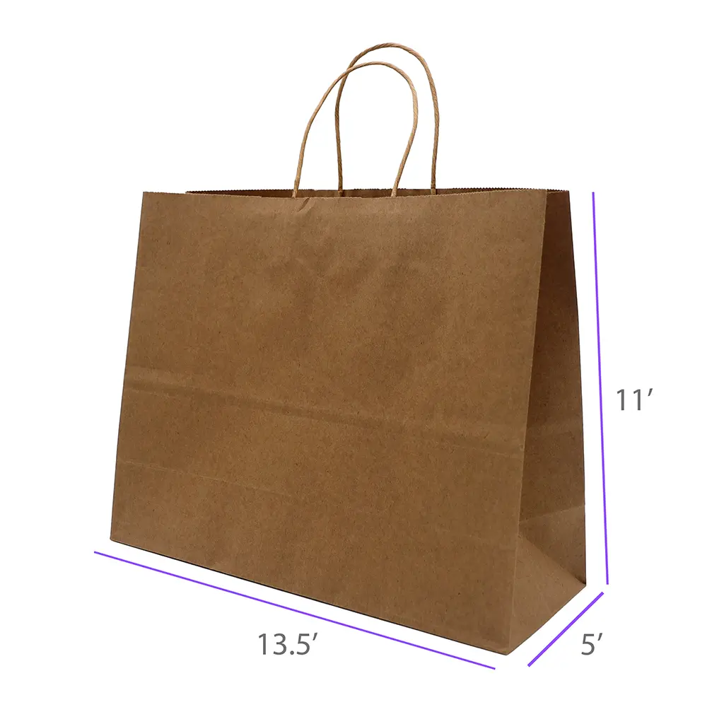 13.5x5x11 Kraft Paper Restaurant & Retail Bags with Twisted Handles