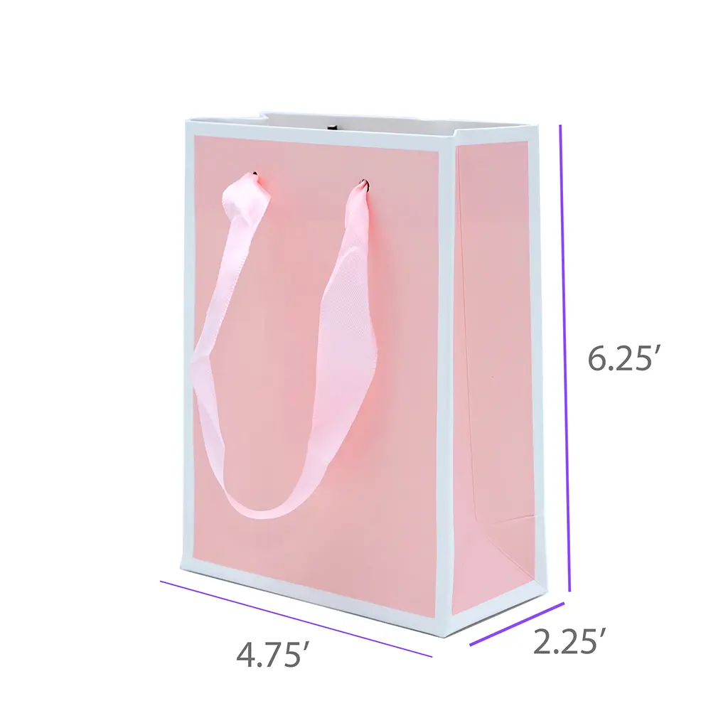 4.75x2.25x6.25 Pink Gift Bag With Ribbon Handle