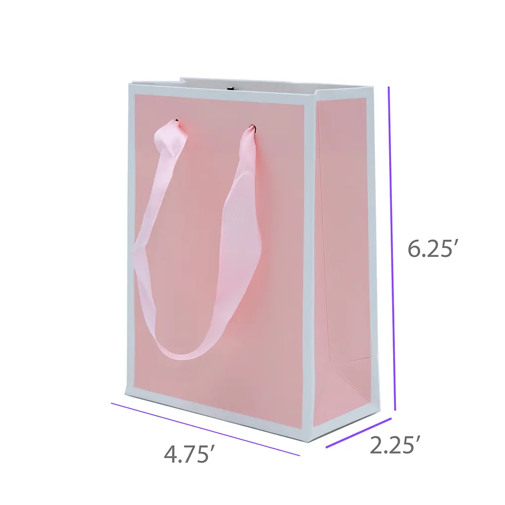 4.75x2.25x6.25 Pink Gift Bag With Ribbon Handle