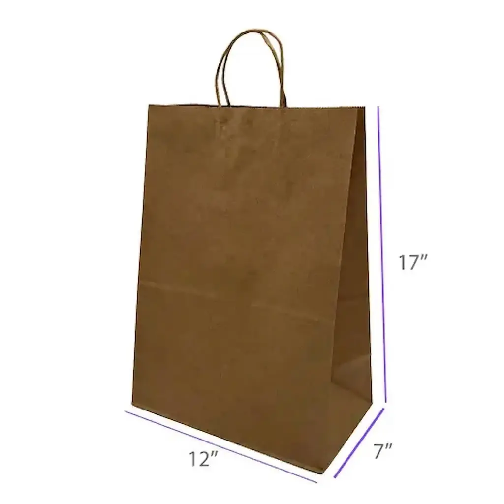 12x7x17 Kraft Paper Restaurant & Retail Bags with Twisted Handles (25)