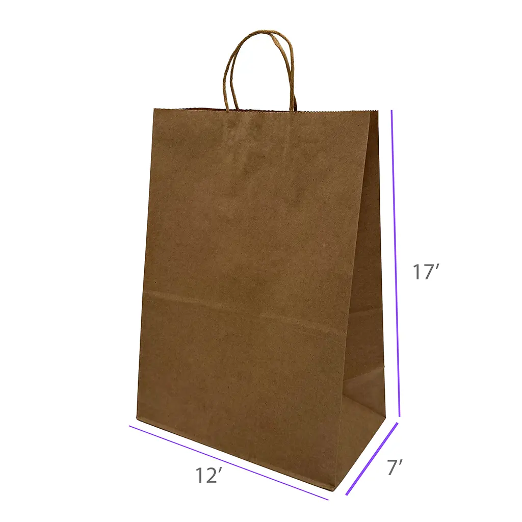 12x7x17 Kraft Paper Restaurant & Retail Bags with Twisted Handles