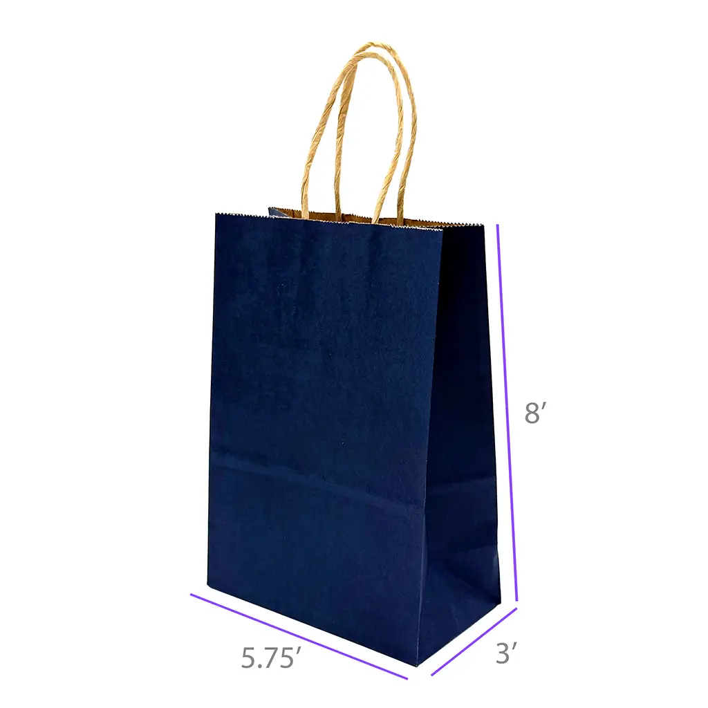 5.75x3x8 Navy Blue Color Paper Kraft Bags with Twisted Handles