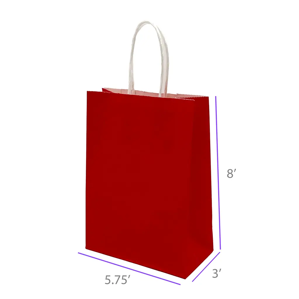 5.75x3x8 Royal Red Color Paper Gift Bags with Twisted Handles