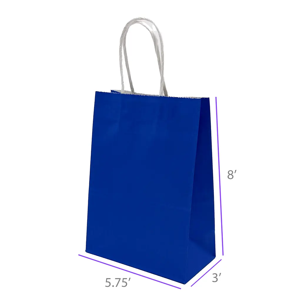 5.75x3x8 Royal Blue Color Paper Gift Bags with Twisted Handles