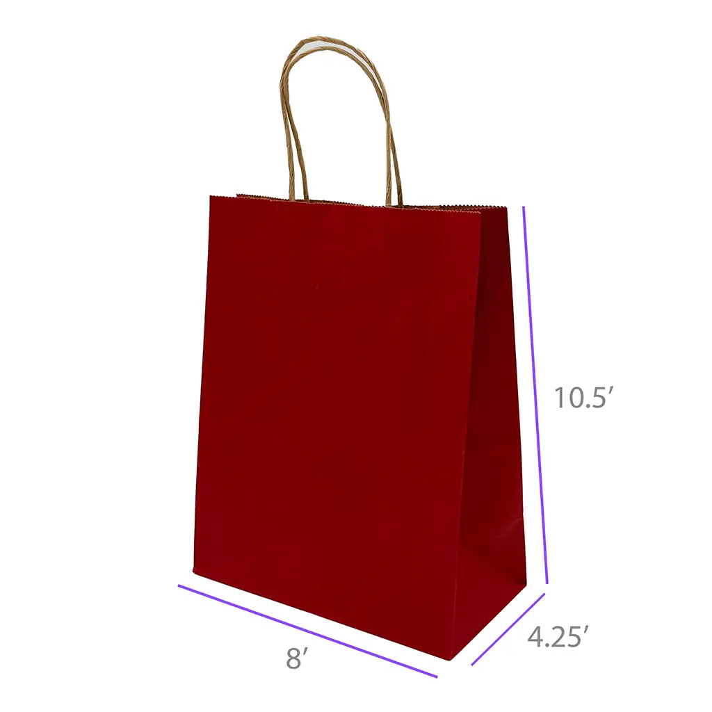 8x4.25x10.5 Burgundy Red Color Paper Kraft Bags with Twisted 