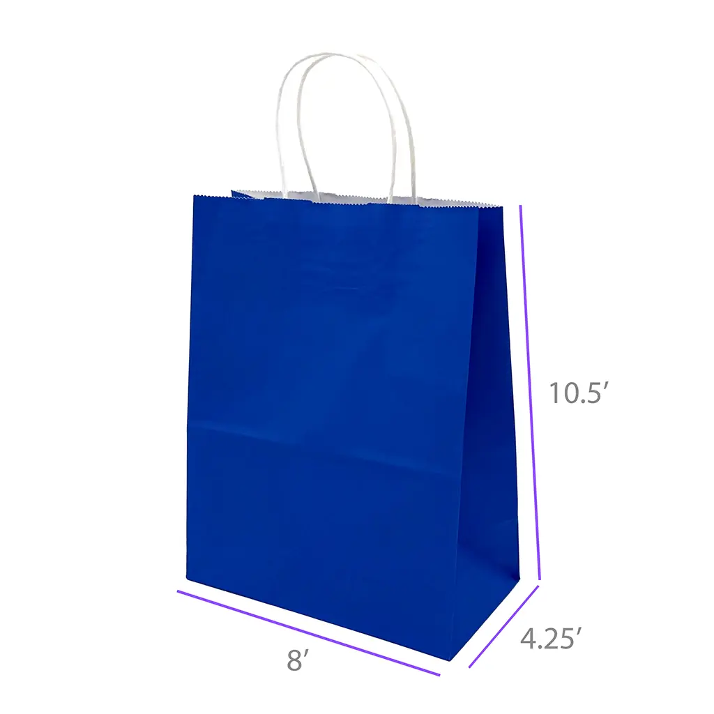 8x4.25x10.5 Royal Blue Color Paper Gift Bags with Twisted Handles