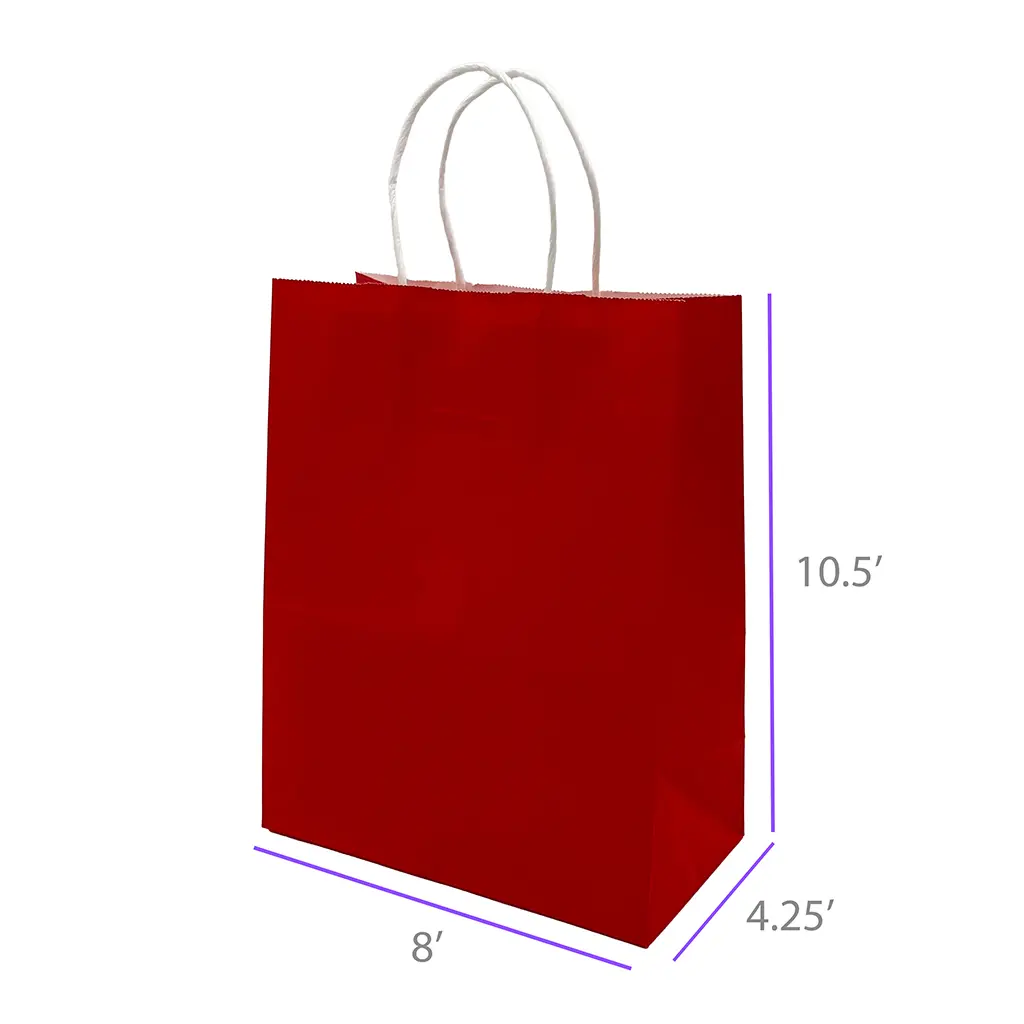 8x4.25x10.5 Royal Red Color Paper Gift Bags with Twisted Handles