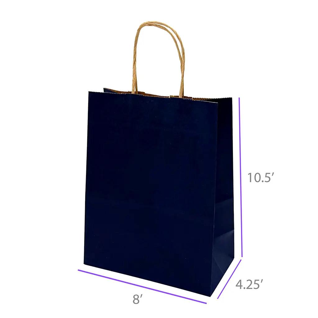 8x4.25x10.5 Navy Blue Color Paper Kraft Bags with Twisted Handles