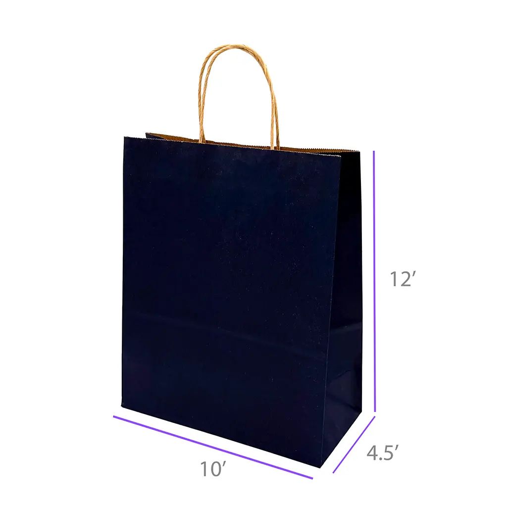 10x4.5x12 Navy Blue Color Paper Kraft Bags with Twisted Handles