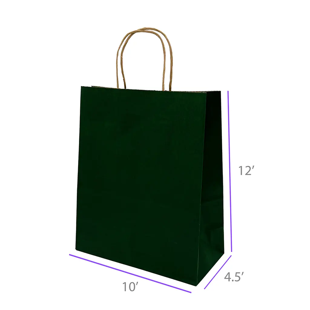 10x4.5x12 Dark Green Color Paper Kraft Bags with Twisted Handles