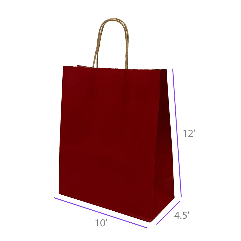 10x4.5x12 Burgundy Red Color Paper Kraft Bags with Twisted Handles