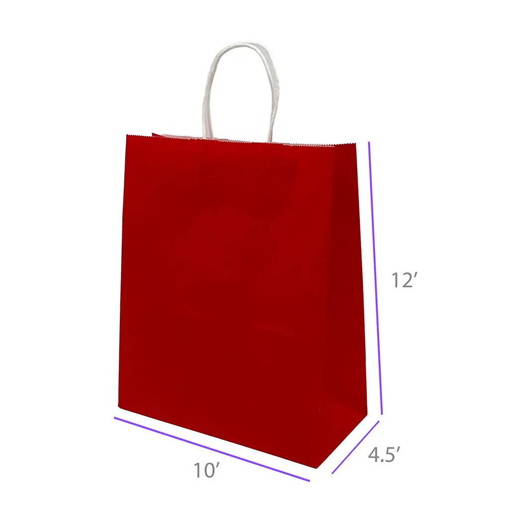 10x4.5x12 Royal Red Color Paper Kraft Bags with Twisted Handles