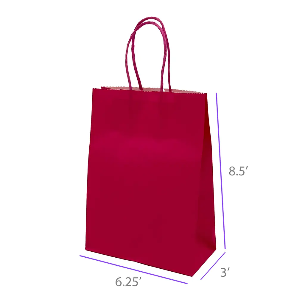 6.25x3x8.5 Rose Red Color Paper Gift Bags with Twisted Handles