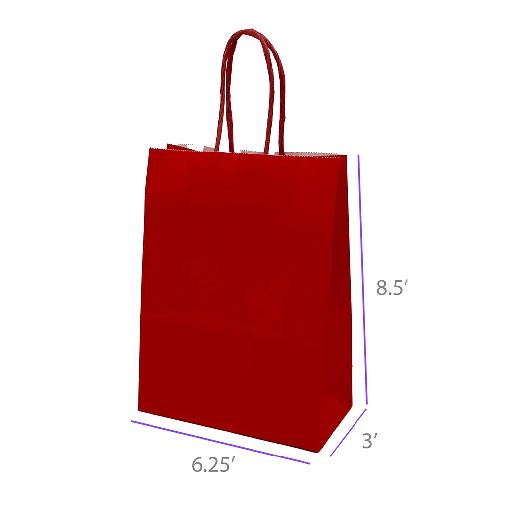 6.25x3x8.5 Red Color Paper Gift Bags with Twisted Handles