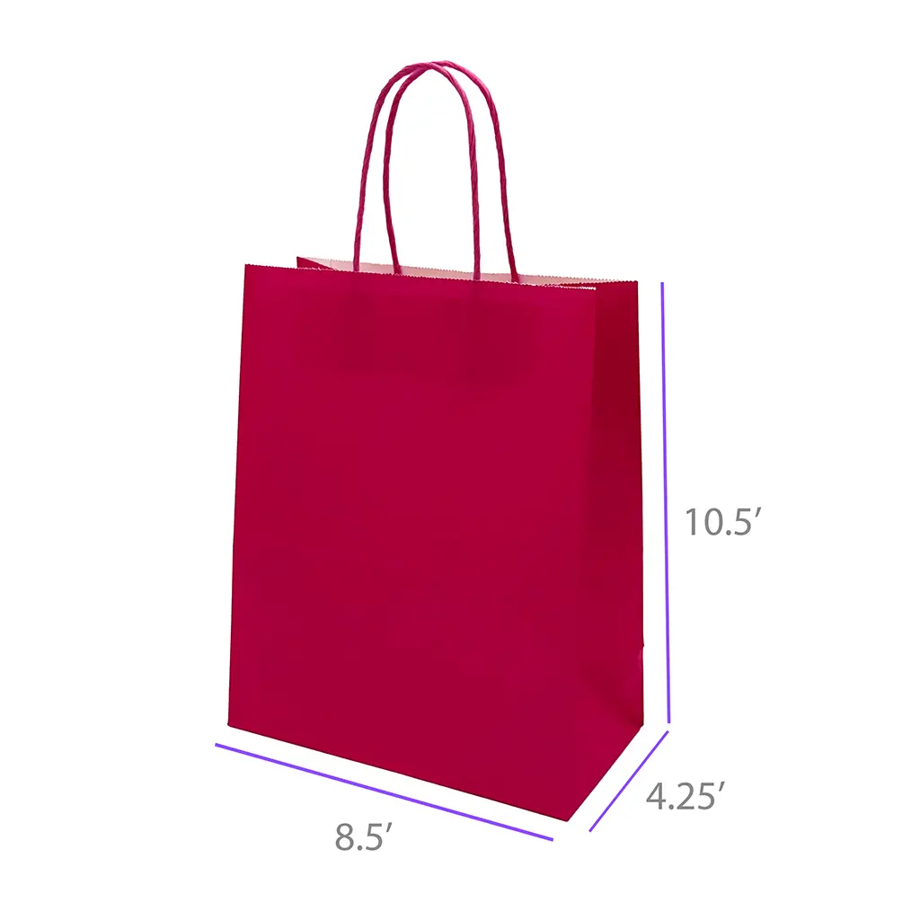 8.5x4.25x10.5 Rose Red Color Paper Gift Bags with Twisted Handles