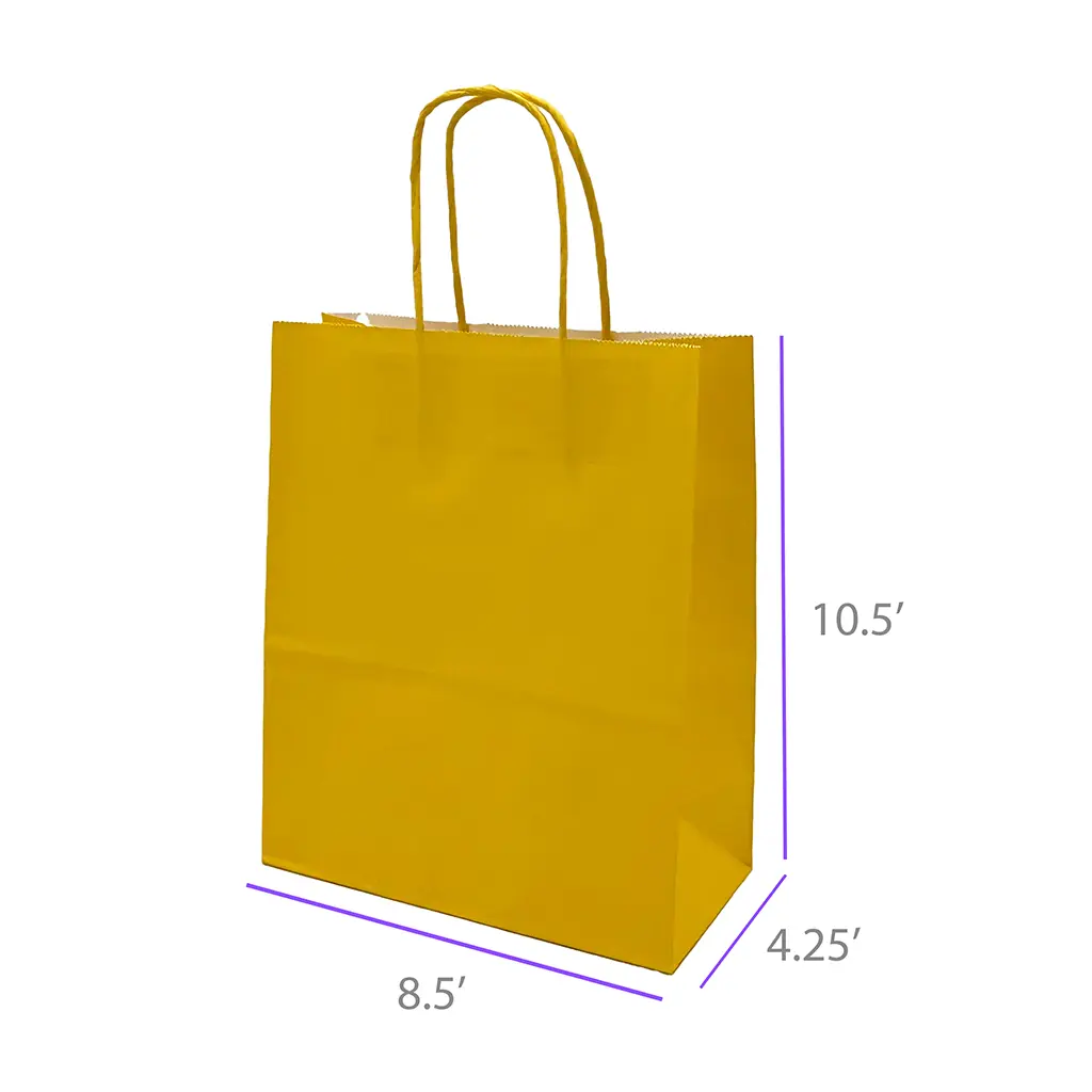 8.5x4.25x10.5 Yellow Color Paper Gift Bags with Twisted Handles