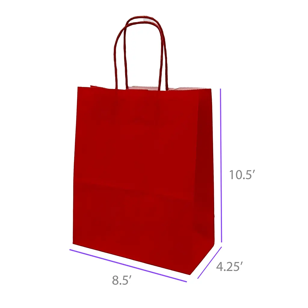 8.5x4.25x10.5 Red Color Paper Gift Bags with Twisted Handles