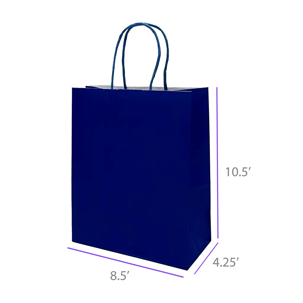8.5x4.25x10.5 Blue Color Paper Gift Bags with Twisted Handles