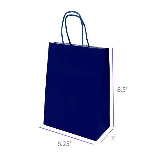 6.25x3x8.5 Blue Color Paper Gift Bags with Twisted Handles