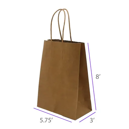 5.75x3x8 Kraft Paper Restaurant & Retail Bags with Twisted Handles
