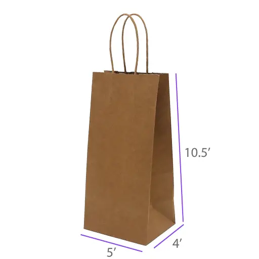 5x4x10.5 Kraft Paper Restaurant & Retail Bags with Twisted Handles